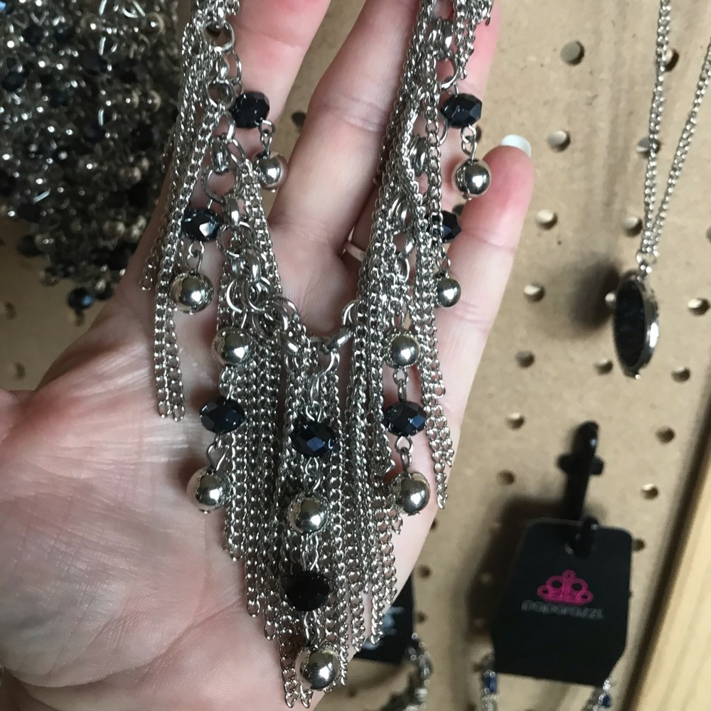 Silver w/sapphire and chain fringe